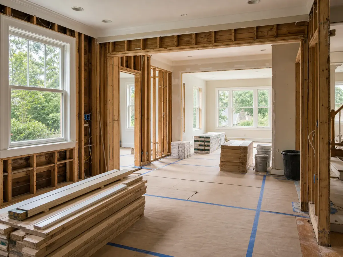 Clean renovation work in progress inside a Greenburgh home