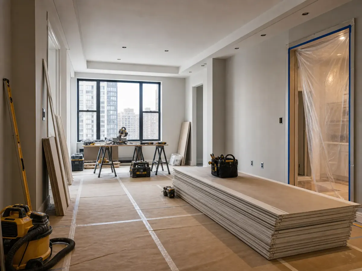 Organized apartment renovation work area in New Rochelle