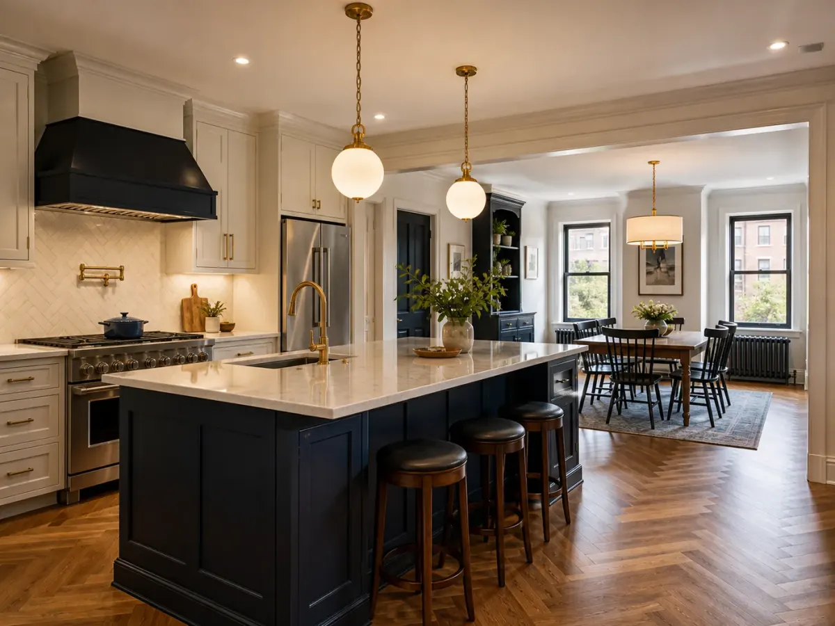 Finished open kitchen and dining renovation in a Yonkers home