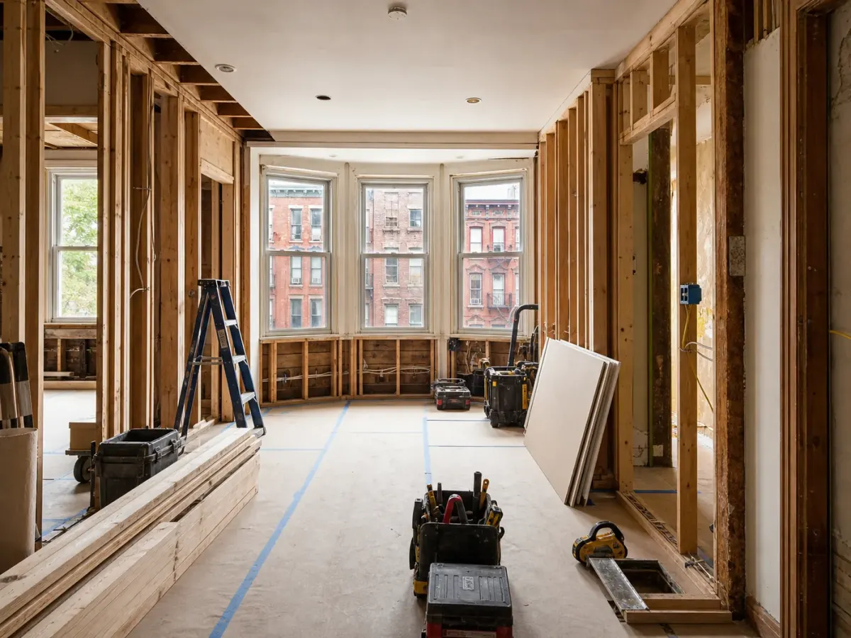 Clean renovation work in progress inside an older Yonkers home