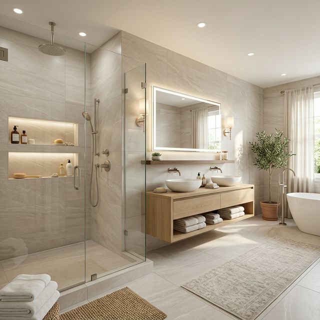 Modern luxury bathroom remodel with walk-in shower in Westchester County, NY