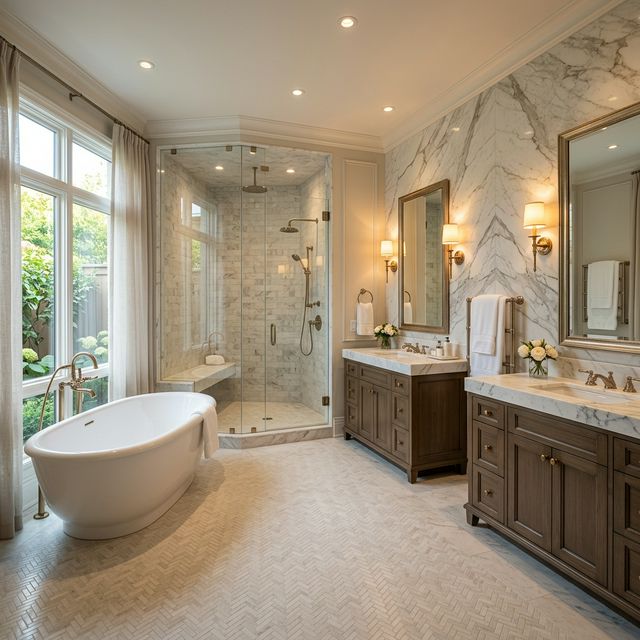 Premium bathroom finishes including modern shower tiling and fixtures in a Westchester County remodel